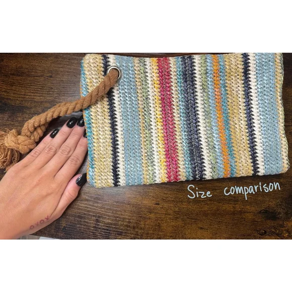 Multicolored Boho Style Straw Stripe Wristlet Clutch bought via boutique for $24 - Picture 5 of 5